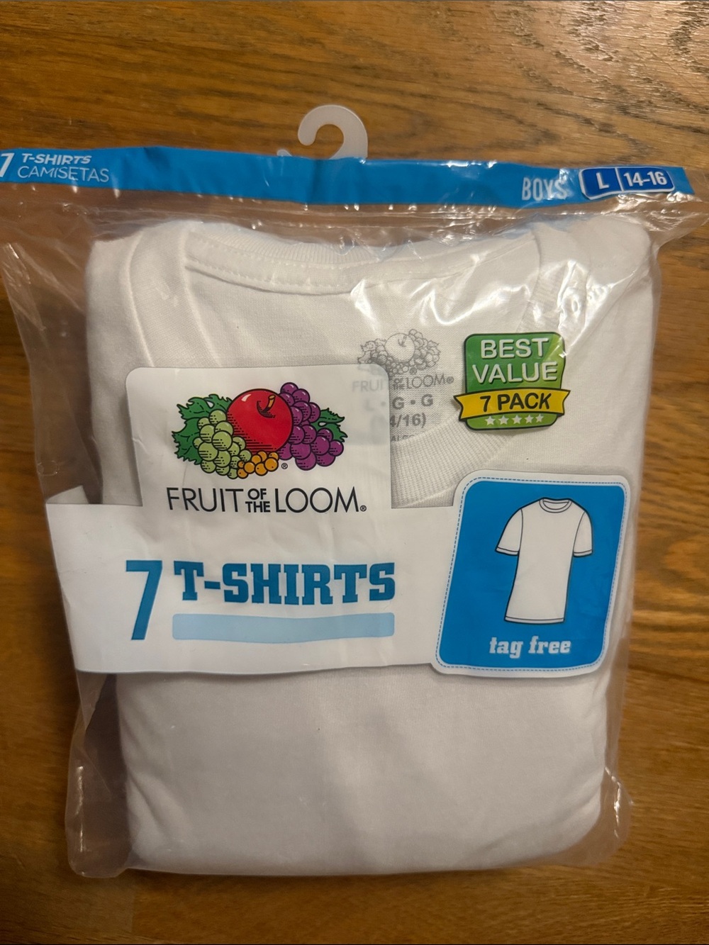 Fruit of the Loom White Boys' 7-Pack Crewneck T-Shirts (14/16) Large